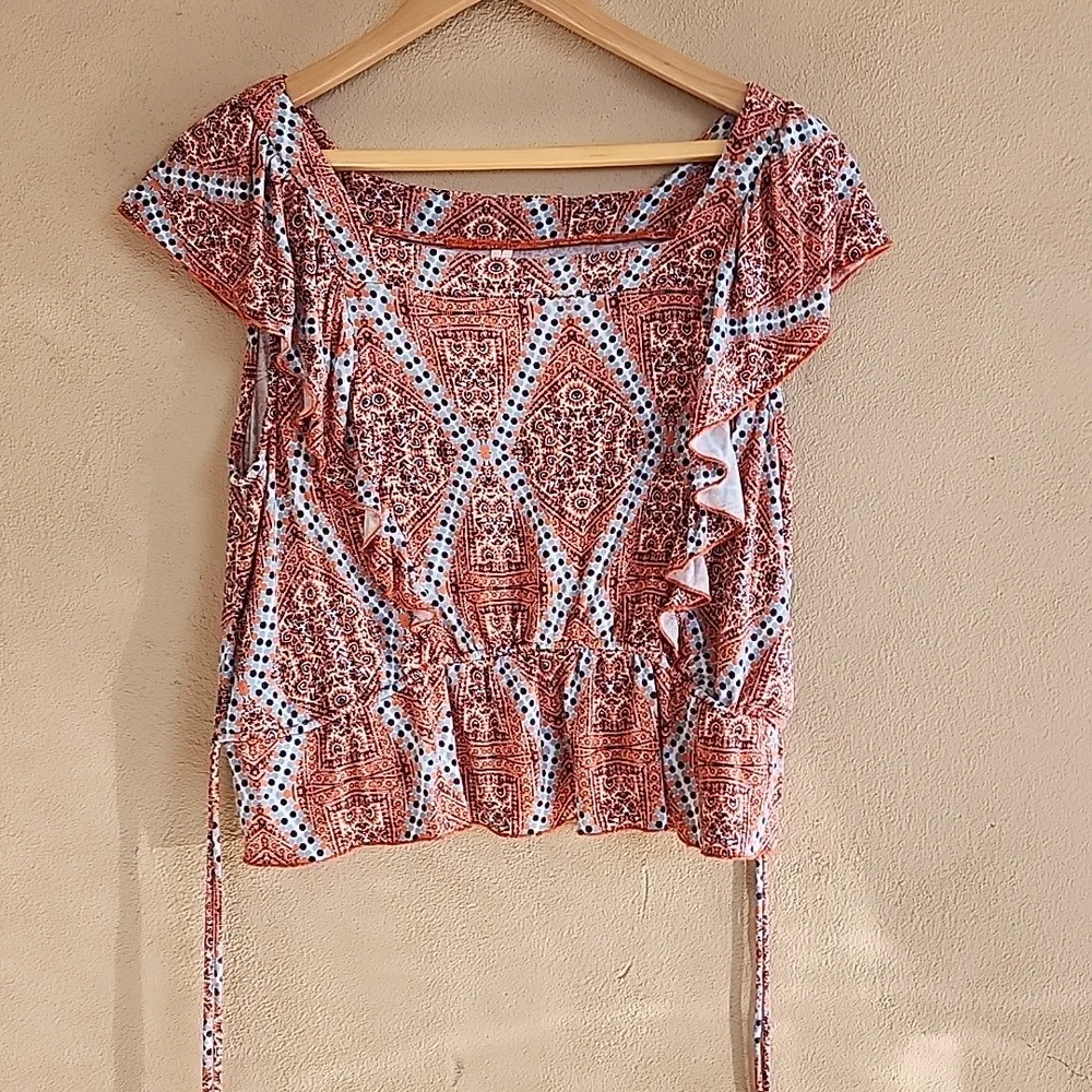 ANTHROPOLOGIE Smocked Short Set M Loungewear Pajamas Top High Waist Sleep Shorts - Picture 5 of 16